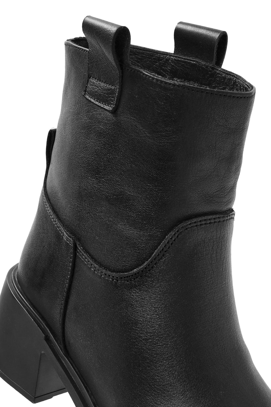 Women's Black Thick Heeled Leather Boots