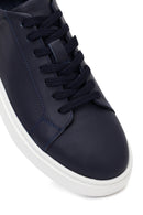 Erkek Lacivert Bağcıklı Deri Sneaker | Derimod