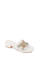 Woman White Stone-Embellished Thick Short-Heeled Slipper | Derimod
