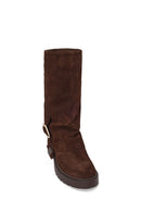 Woman Brown Buckled Suede Boots | Derimod