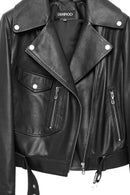 Atlantis Women's Black Double Breasted Leather Jacket | Derimod