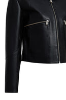 Dolores Women's Black Lapel Short Leather Jacket | Derimod