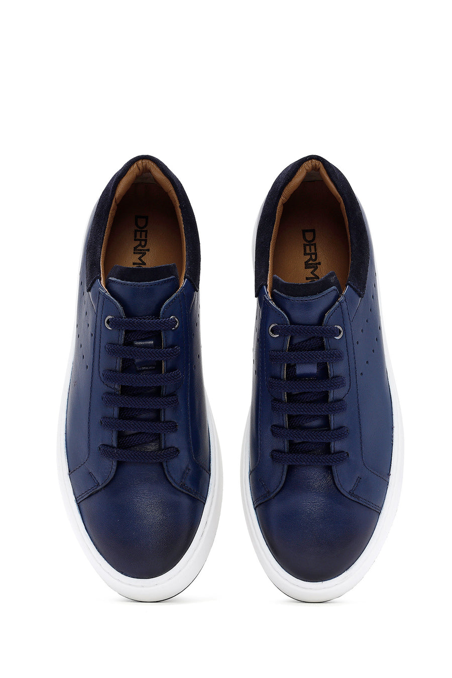 Erkek Lacivert Bağcıklı Deri Sneaker