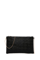 Women's Black Long Chain Strap Woven Clutch Bag | Derimod