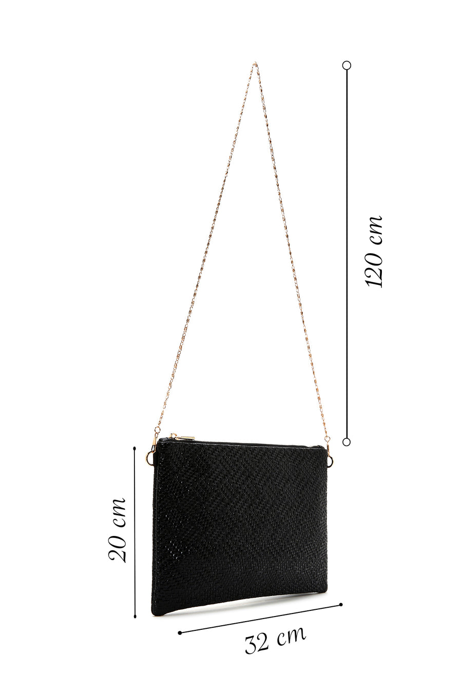 Women's Black Long Chain Strap Woven Clutch Bag