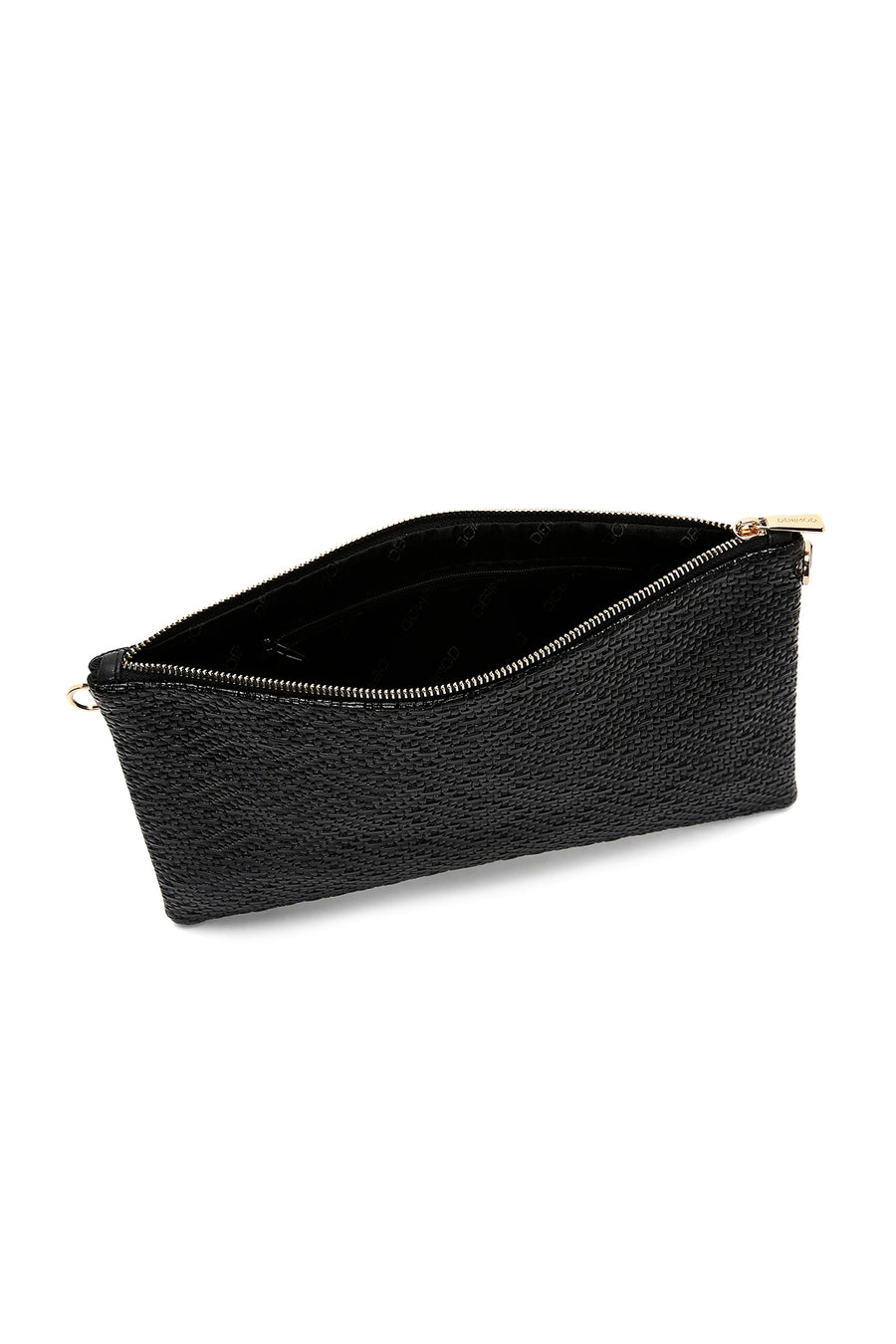 Women's Black Long Chain Strap Woven Clutch Bag