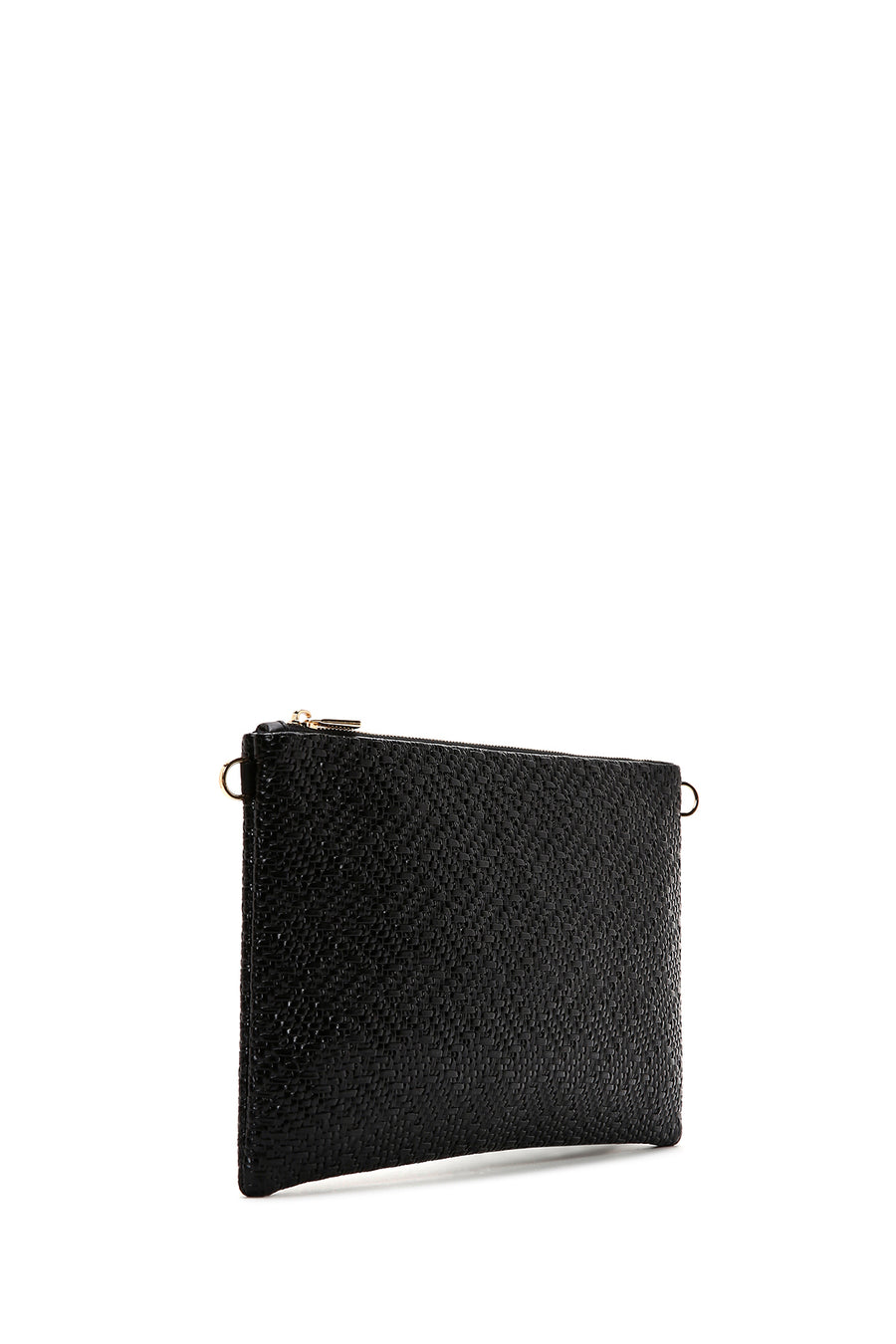 Women's Black Long Chain Strap Woven Clutch Bag