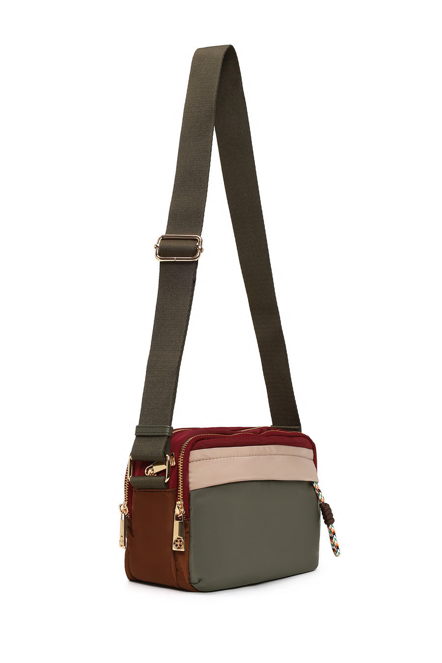 Woman Green Long-Strap Fabric Crossbody Bag