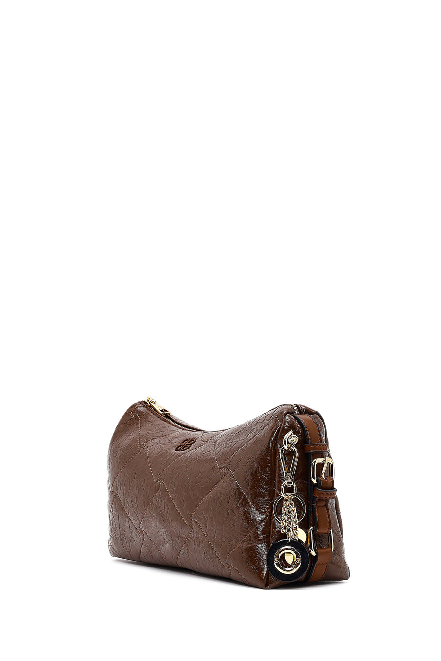 Women's Brown Long Strap Charm Shoulder Bag