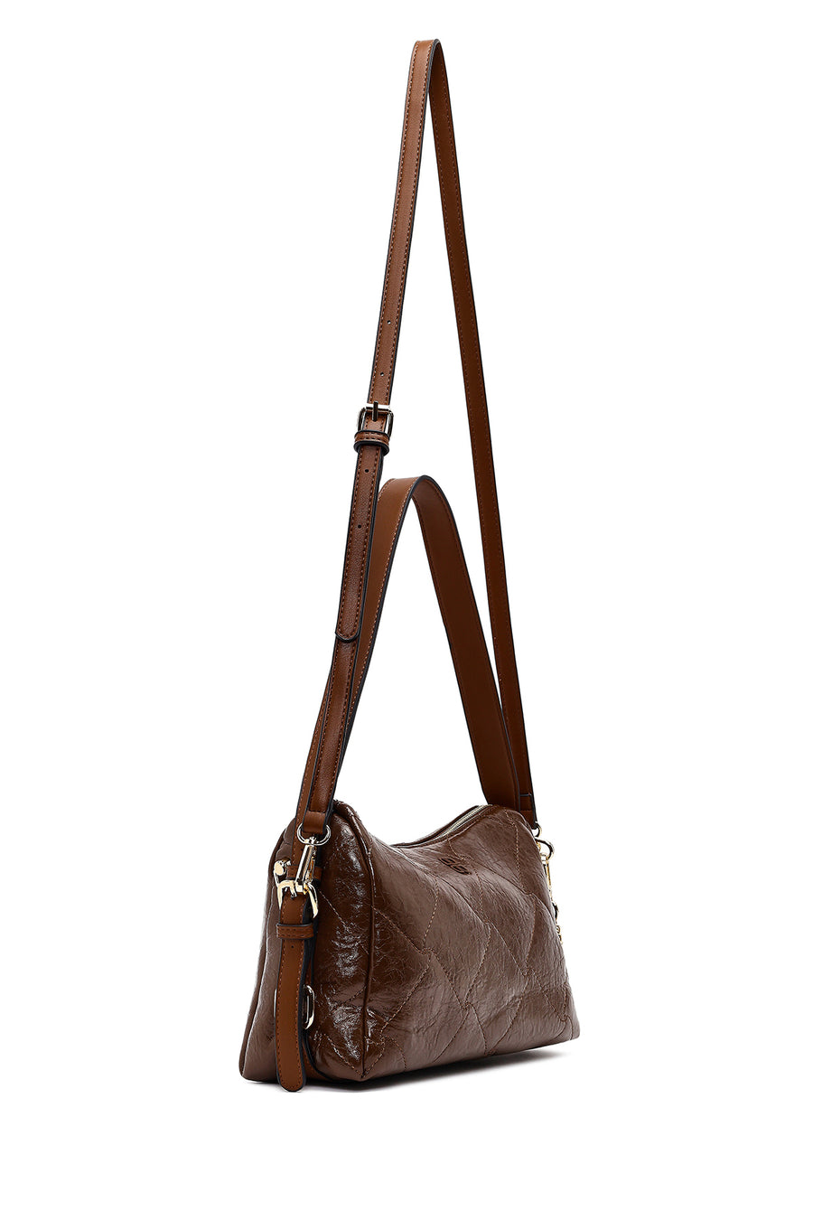 Women's Brown Long Strap Charm Shoulder Bag