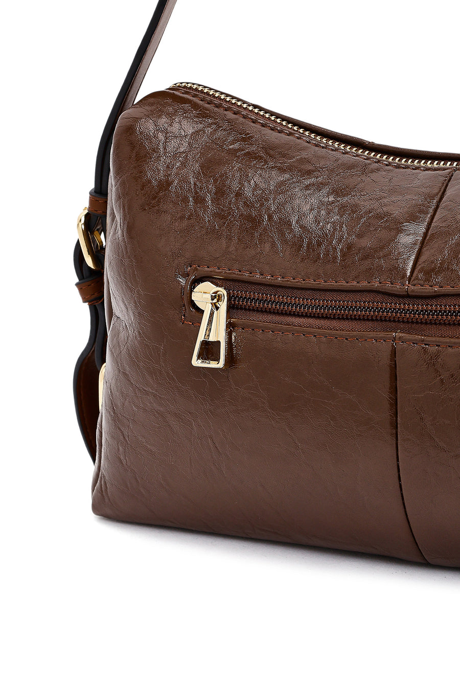 Women's Brown Long Strap Charm Shoulder Bag