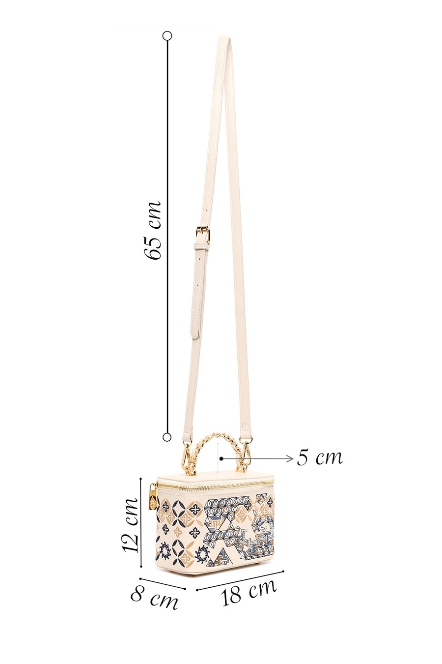 Woman Cream Long Strap Printed Mini Shoulder Bag
