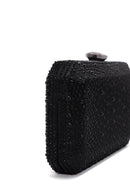 Woman Black Long Chain-Strap Rhinestone Evening Mini Clutch Bag | Derimod