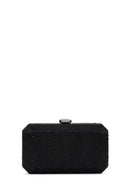 Woman Black Long Chain-Strap Rhinestone Evening Mini Clutch Bag | Derimod