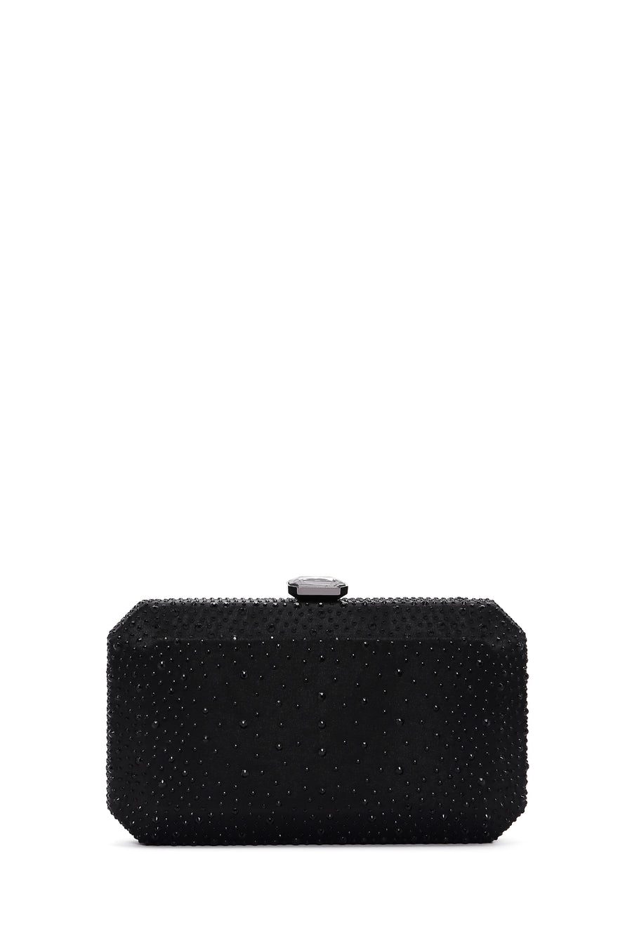 Woman Black Long Chain-Strap Rhinestone Evening Mini Clutch Bag