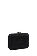 Woman Black Long Chain-Strap Rhinestone Evening Mini Clutch Bag | Derimod