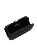 Woman Black Long Chain-Strap Rhinestone Evening Mini Clutch Bag | Derimod