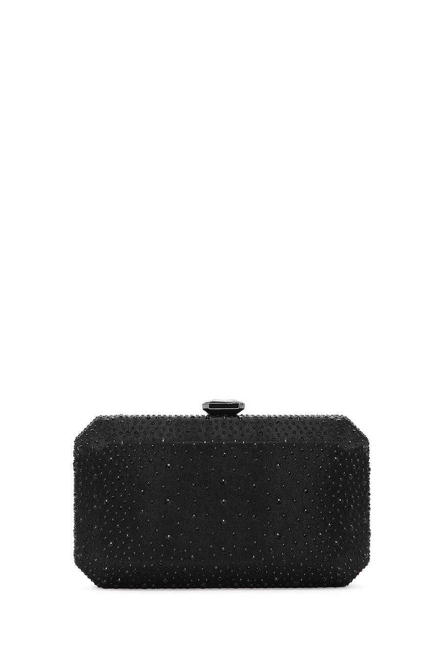 Woman Black Long Chain-Strap Rhinestone Evening Mini Clutch Bag