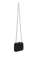Woman Black Long Chain-Strap Rhinestone Evening Mini Clutch Bag | Derimod