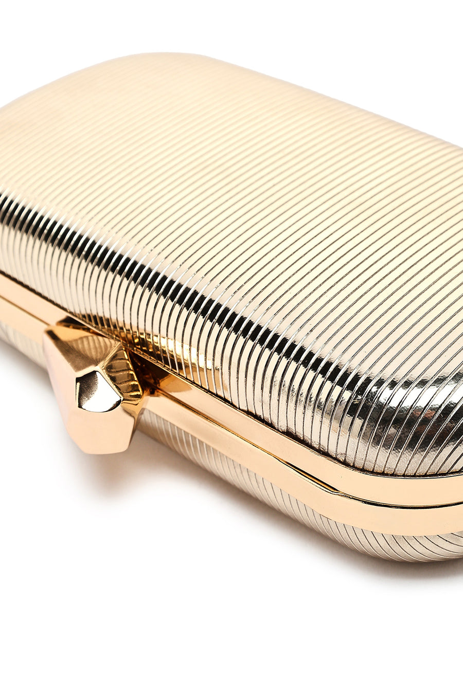 Woman Gold Long-Strap Metallic Mini Clutch Evening Bag
