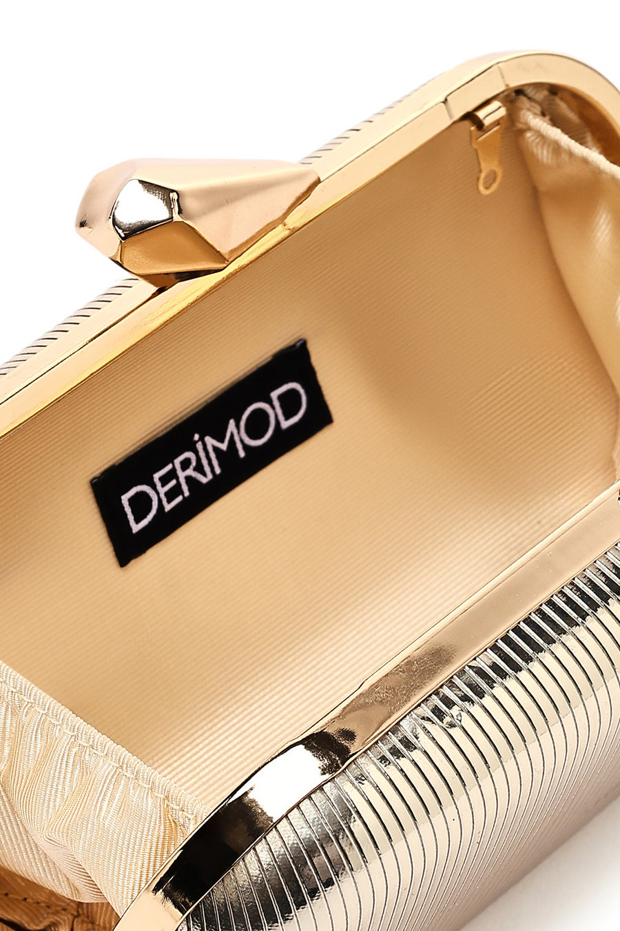 Woman Gold Long-Strap Metallic Mini Clutch Evening Bag