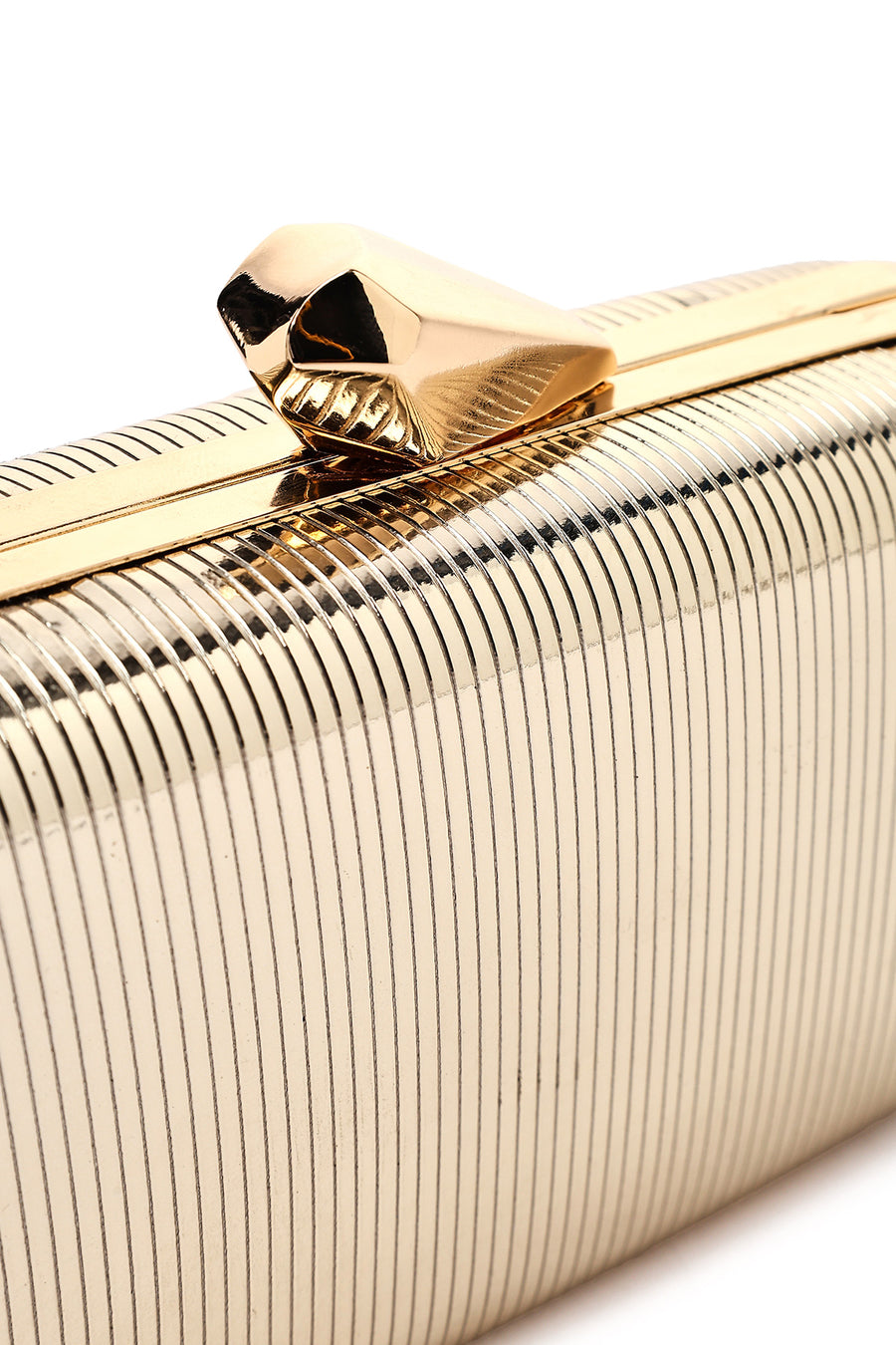 Woman Gold Long-Strap Metallic Mini Clutch Evening Bag