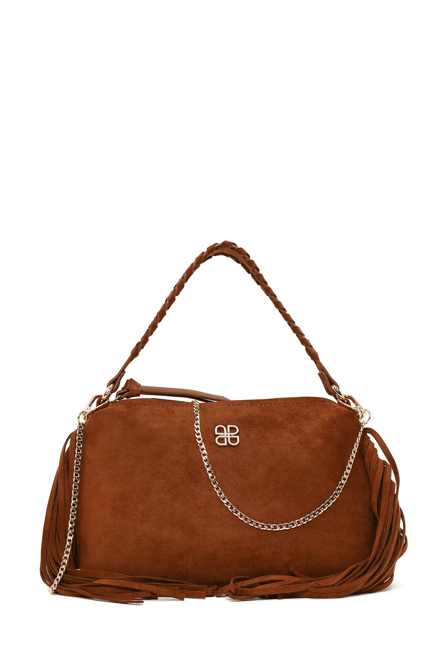 Woman Brown Suede Shoulder Bag with Tassels and a Long Chain Strap 26PBD291810 | Derimod