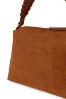 Woman Brown Suede Shoulder Bag with Tassels and a Long Chain Strap | Derimod