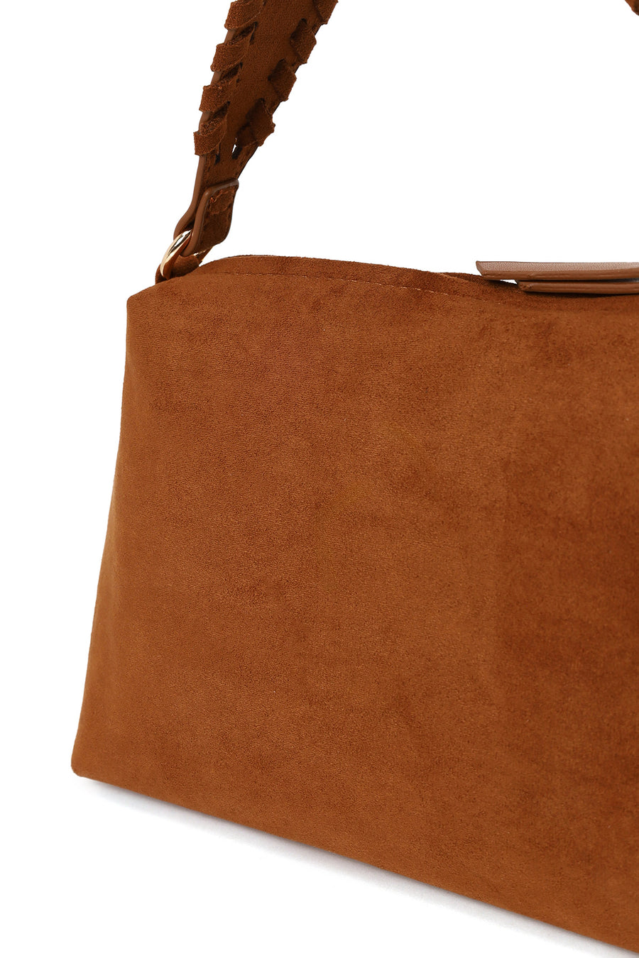 Woman Brown Suede Shoulder Bag with Tassels and a Long Chain Strap