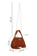 Woman Brown Suede Shoulder Bag with Tassels and a Long Chain Strap | Derimod