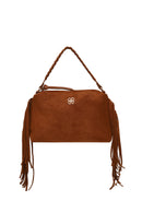 Woman Brown Suede Shoulder Bag with Tassels and a Long Chain Strap | Derimod