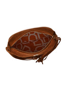 Woman Brown Suede Shoulder Bag with Tassels and a Long Chain Strap | Derimod