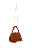 Woman Brown Suede Shoulder Bag with Tassels and a Long Chain Strap | Derimod