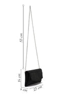 Women's Black Long Chain Strap Embellished Mini Evening Clutch Bag | Derimod