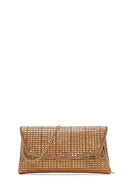 Women's Gold Long Chain Strap Embellished Mini Evening Clutch Bag | Derimod