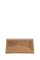 Women's Gold Long Chain Strap Embellished Mini Evening Clutch Bag | Derimod
