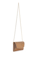 Women's Gold Long Chain Strap Embellished Mini Evening Clutch Bag | Derimod