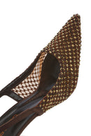 Women's Bronze Stone Open Back Thin Heeled Leather Shoes | Derimod