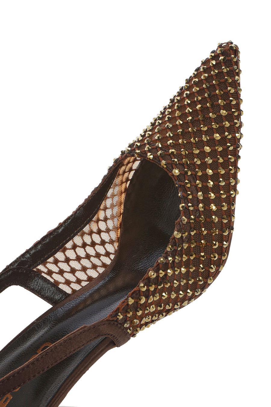 Women's Bronze Stone Open Back Thin Heeled Leather Shoes
