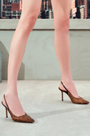 Women's Bronze Stone Open Back Thin Heeled Leather Shoes | Derimod