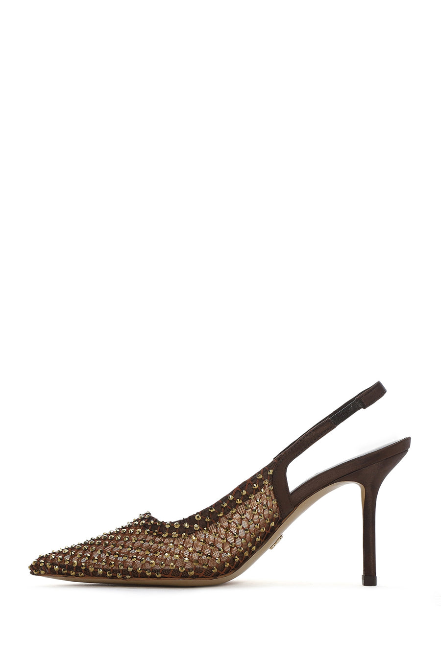 Women's Bronze Stone Open Back Thin Heeled Leather Shoes