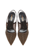 Women's Bronze Stone Open Back Thin Heeled Leather Shoes | Derimod
