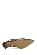 Women's Bronze Stone Open Back Thin Heeled Leather Shoes | Derimod