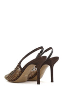 Women's Bronze Stone Open Back Thin Heeled Leather Shoes | Derimod