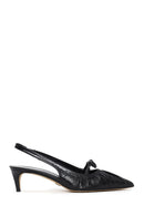 Woman Black Open-Back Low-Heeled Leather Shoes | Derimod