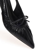 Woman Black Open-Back Low-Heeled Leather Shoes | Derimod