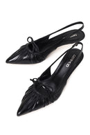 Woman Black Open-Back Low-Heeled Leather Shoes | Derimod