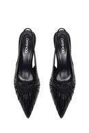 Woman Black Open-Back Low-Heeled Leather Shoes | Derimod