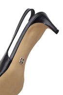 Woman Black Open-Back Low-Heeled Leather Shoes | Derimod