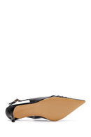 Kadın Siyah Arkası Açık İnce Topuklu Rugan Deri Ayakkabı | Derimod